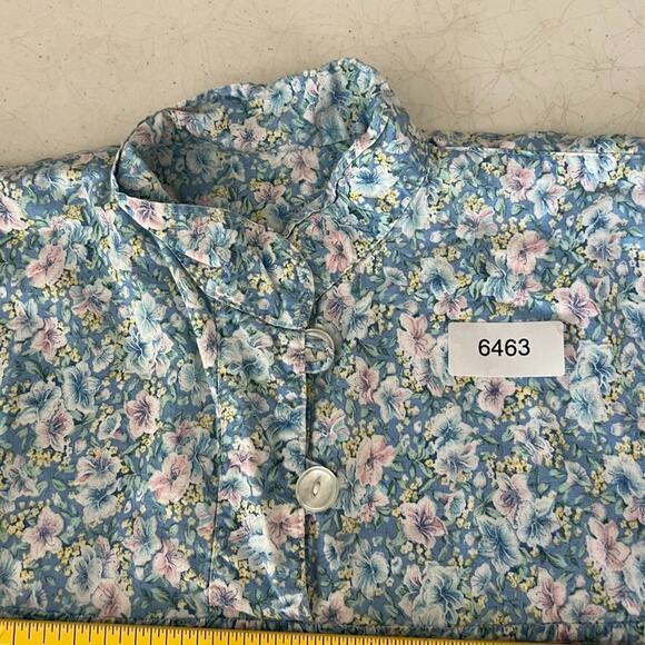 Women's House Dress Handmade Blue Floral Short Sleeve Midi Cottage Prairie - Picture 4 of 6